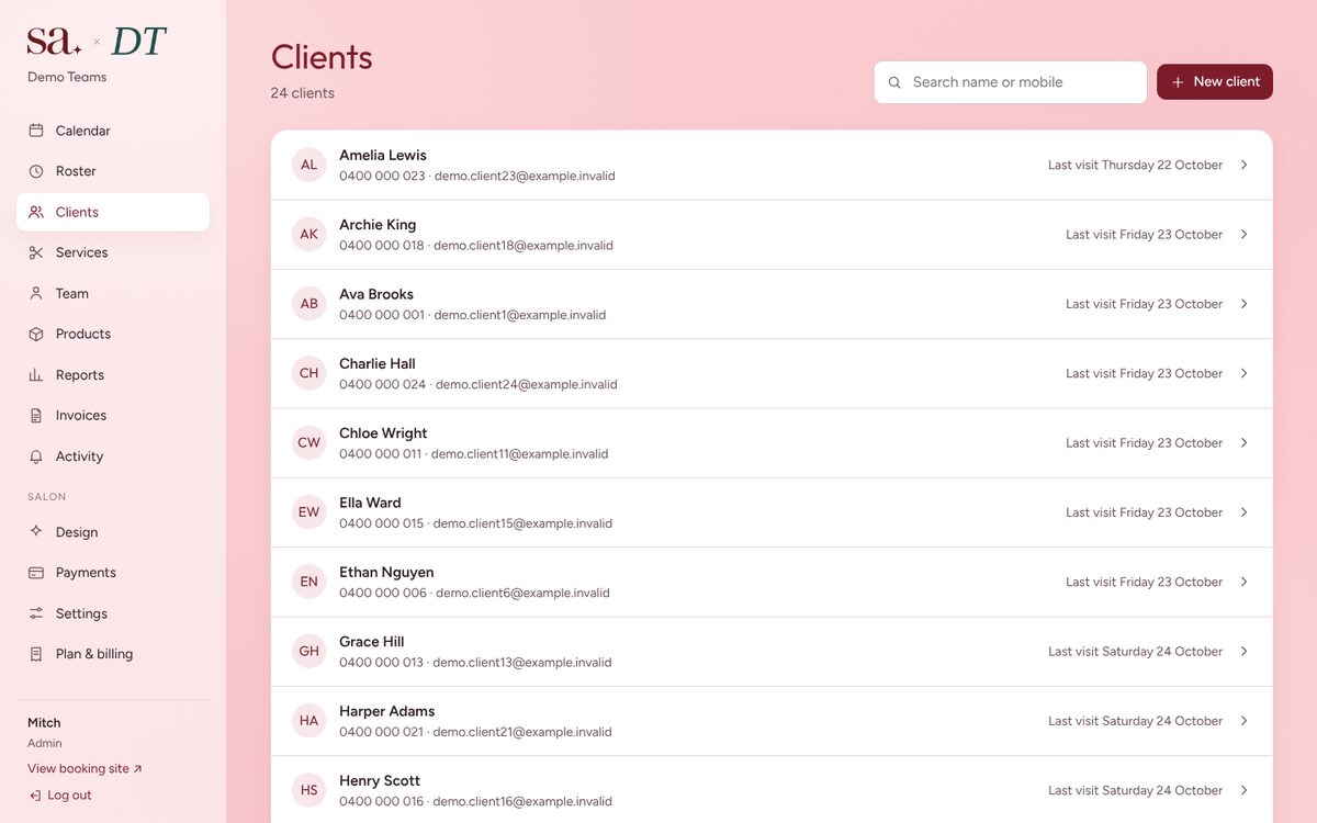 Clients screen