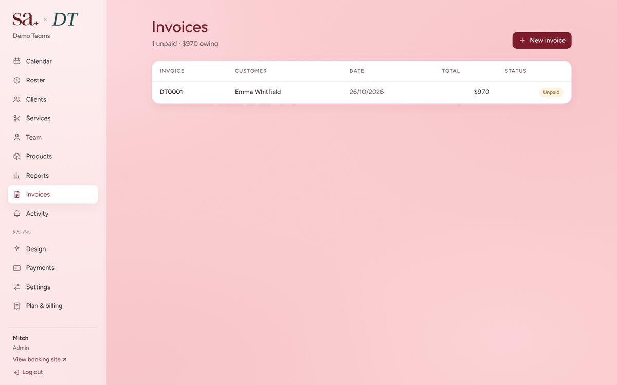 Invoices screen